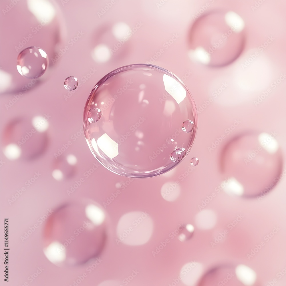Photo of Pink soap bubbles floating on a shimmering background Photo of Pink soap bubbles floating on a shimmering background