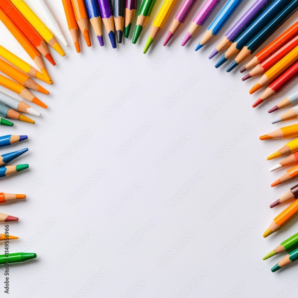 Fototapeta premium Creative drawing session with colored pencils home studio art materials indoor top view