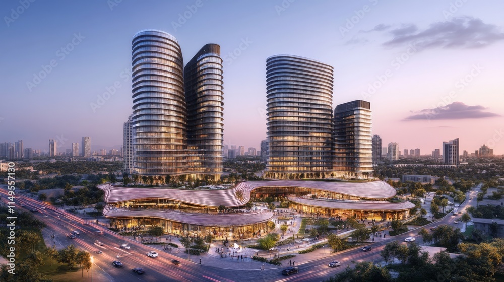 Obraz premium Modern Buildings with Digital Design Elements