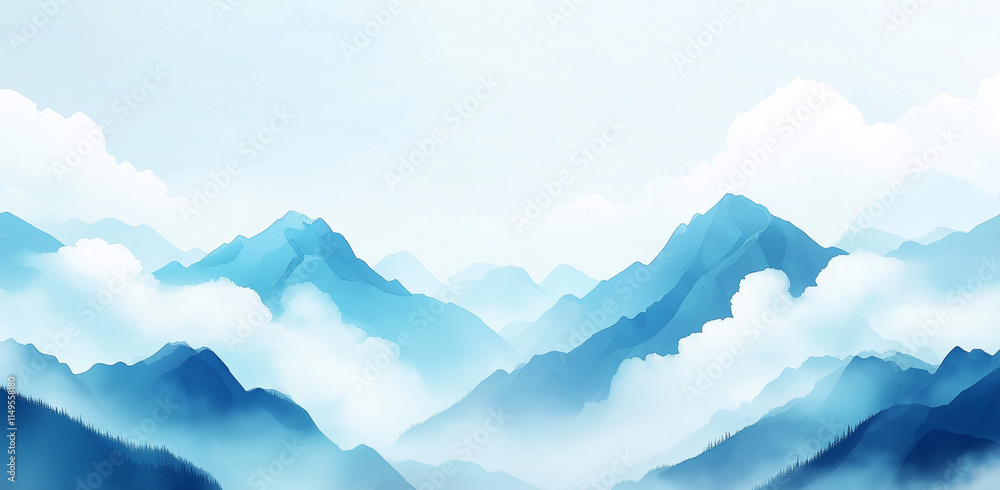 Blue ink landscape painting with ink dots,Oriental ink painting,Blue Mountain ink illustration Blue ink landscape painting with ink dots,Oriental ink painting,Blue Mountain ink illustration