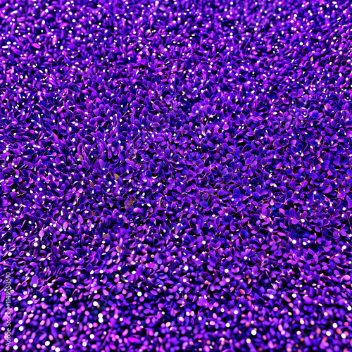 The image shows a close-up view of a glittery texture with numerous tiny, sparkling purple glitter particles scattered across the surface.