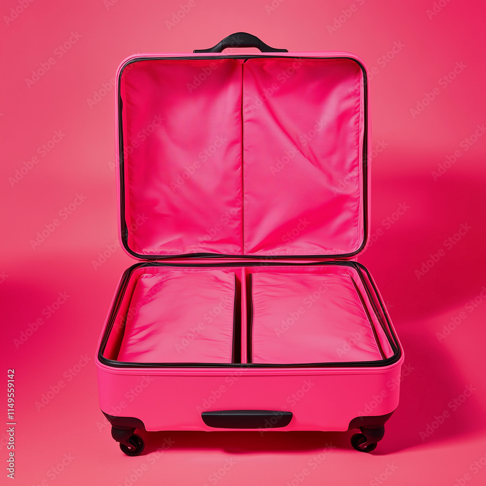 Fototapeta premium Neon Pink Suitcase with Expanded Three Section Design