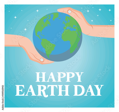 Happy Earth Day. Human Hand holding globe, earth.