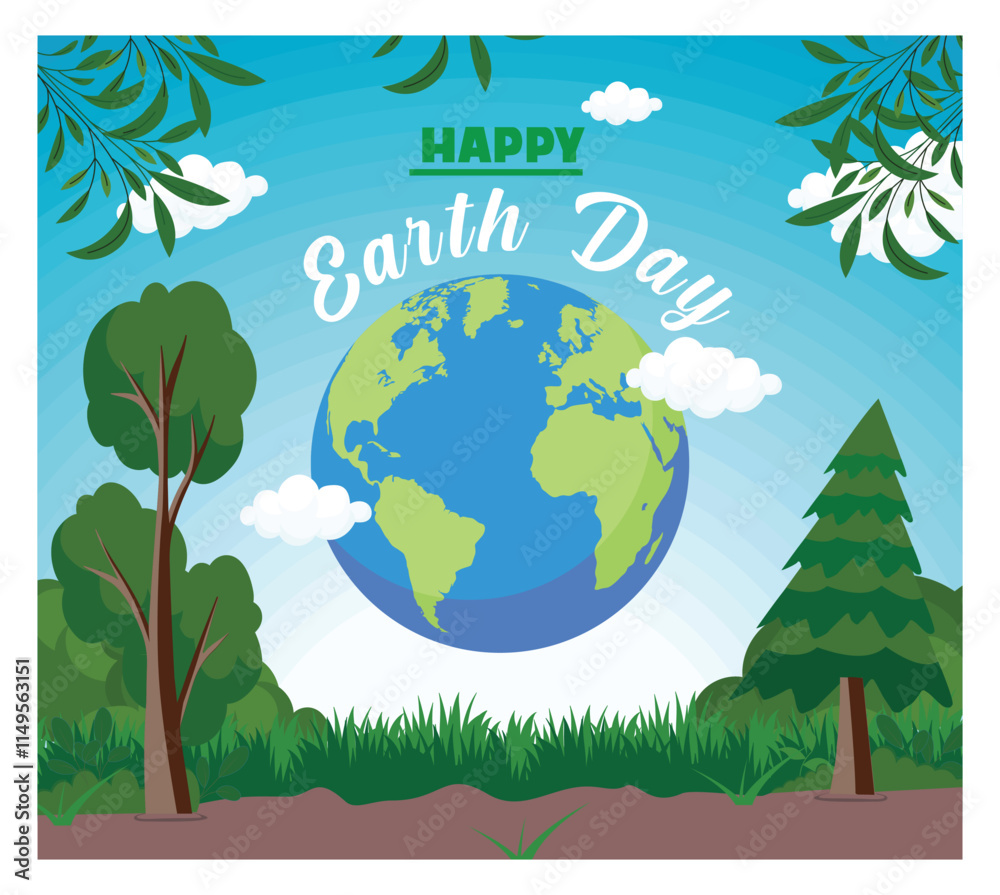 Fototapeta premium Happy Earth Day Graphic showcasing Nature and Sustainability Elements.