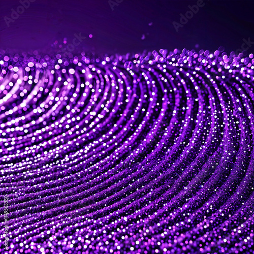 The image shows a purple glittery texture on a dark background, resembling a fingerprint pattern. The glitters catch the light, creating a sparkling effect.