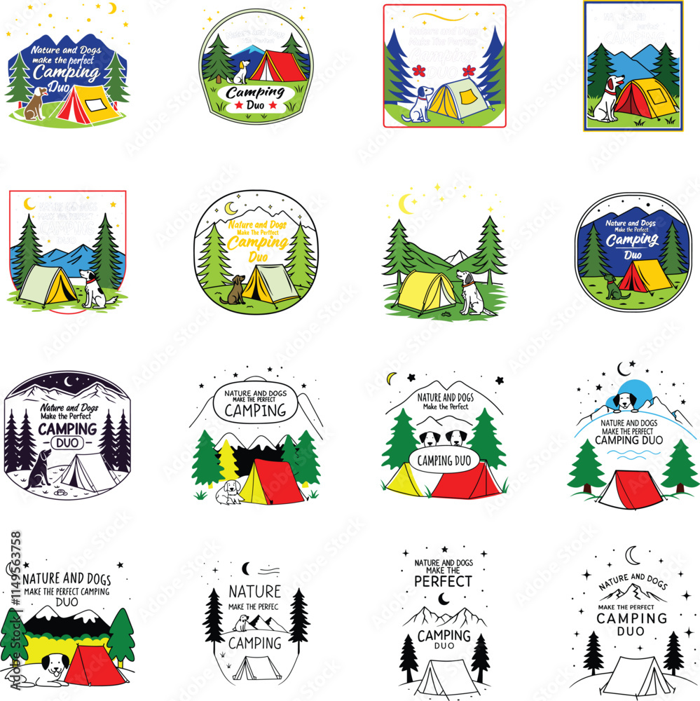 Obraz premium Cute Camping Duo T shirt Designs bundle Featuring Dogs, Perfect for Apparel or Merchandise