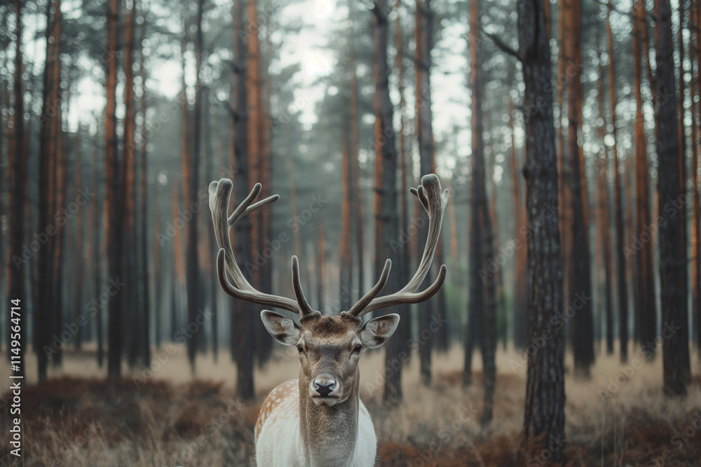 Fototapeta premium Fallow deer in the forest. Wild animal in natural habitat. Generative AI