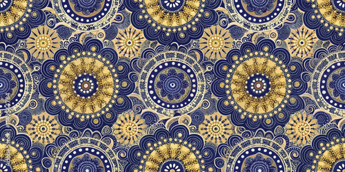 Intricate blue and gold mandala pattern, blending elegance and artistry for a vibrant and decorative backdrop.