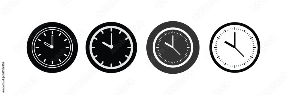 Set of clock icons. Clock, time con set in Circle Shape. Set of clock icons. Clock, time con set in Circle Shape.