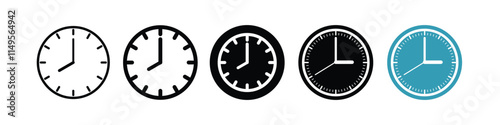 Set of clock icons. Clock, time con set in Circle Shape.