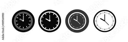 Set of clock icons. Clock, time con set in Circle Shape.