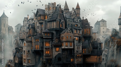Enigmatic Medieval Village: A Dark Fantasy Architecture