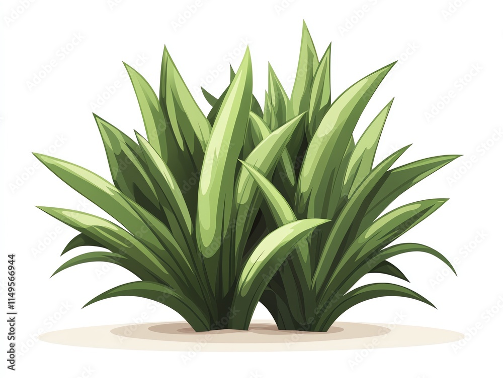 A cluster of lush green grass with pointed leaves, isolated on a white background. A cluster of lush green grass with pointed leaves, isolated on a white background.