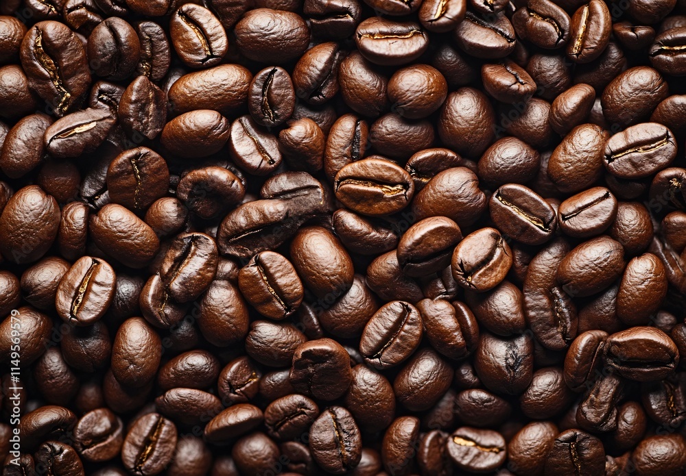 Naklejka premium Roasted Coffee Beans Background Texture Close Up