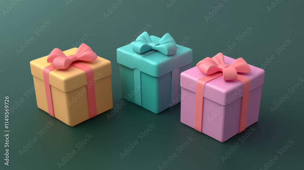 Gift boxes 3d birthday presents in colorful wrapping paper and bows. Bonus, award, Christmas, Valentine or boxing day, New Year celebration isolated objects, design elements, Cartoon vector icons set Gift boxes 3d birthday presents in colorful wrapping paper and bows. Bonus, award, Christmas, Valentine or boxing day, New Year celebration isolated objects, design elements, Cartoon vector icons set
