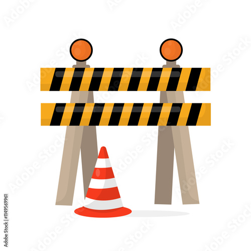 construction road barrier signpost vector. and traffic cones