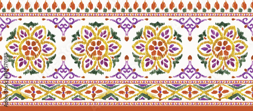 Traditional seamless Mughal Border Design. traditional mughal embroidery border design and decorative ornaments for textile print on fabric. digital repeat border design.