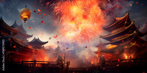 firecracker display, symbolizing the banishment of evil spirits and the welcome of a prosperous year.
