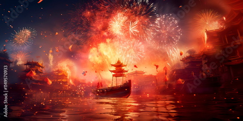 firecracker display, symbolizing the banishment of evil spirits and the welcome of a prosperous year.