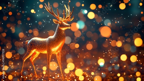 Golden Reindeer Stands Among Festive Sparkling Lights photo