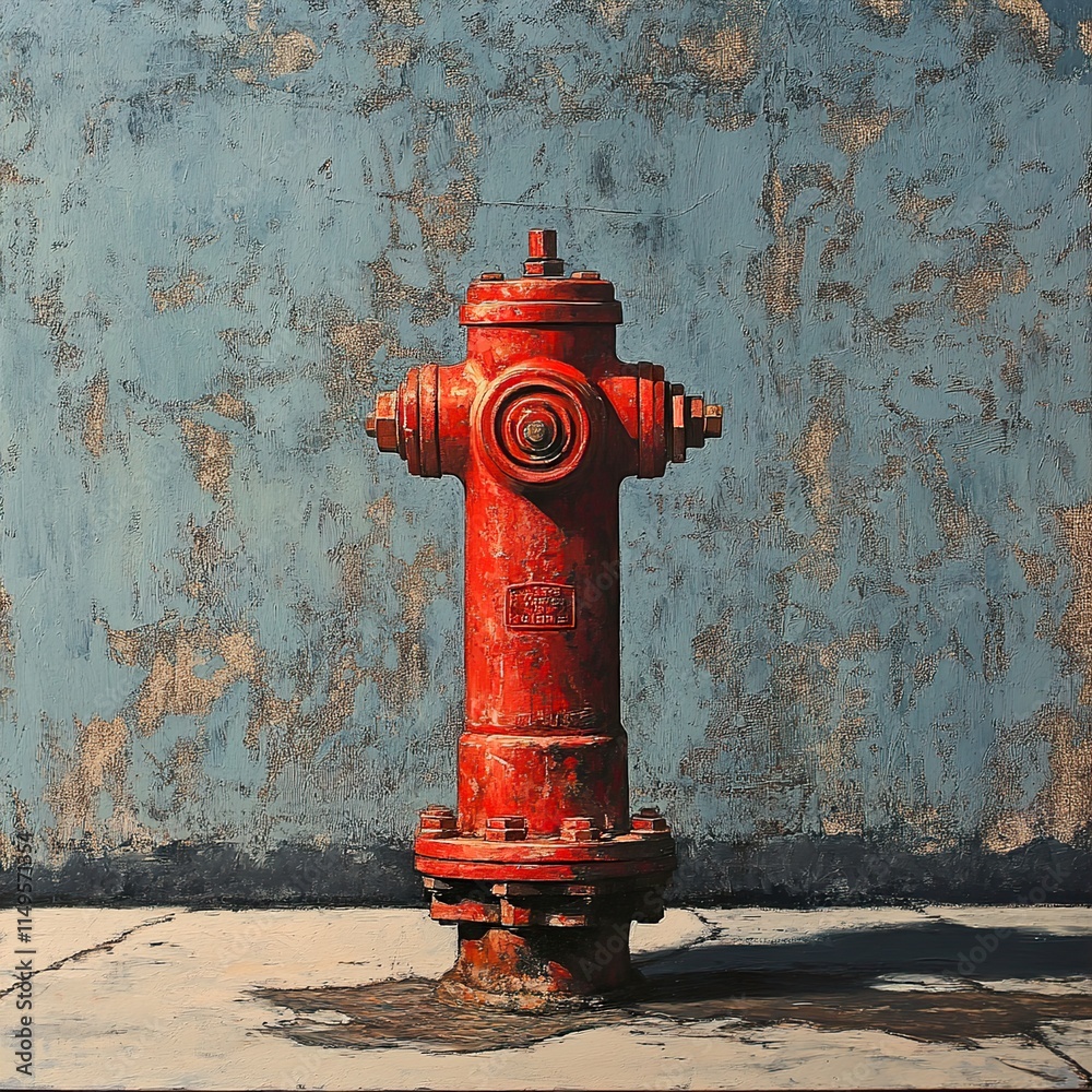 Red Fire Hydrant Against Weathered Wall Red Fire Hydrant Against Weathered Wall