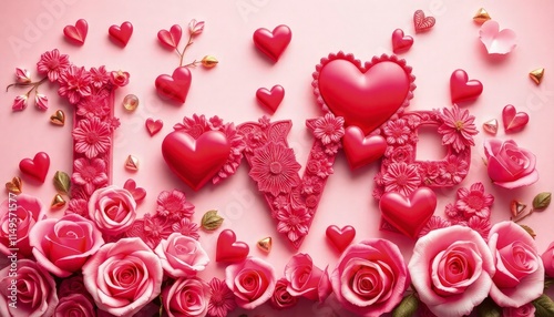 Love typography with intricate floral patterns and heart embellishments.