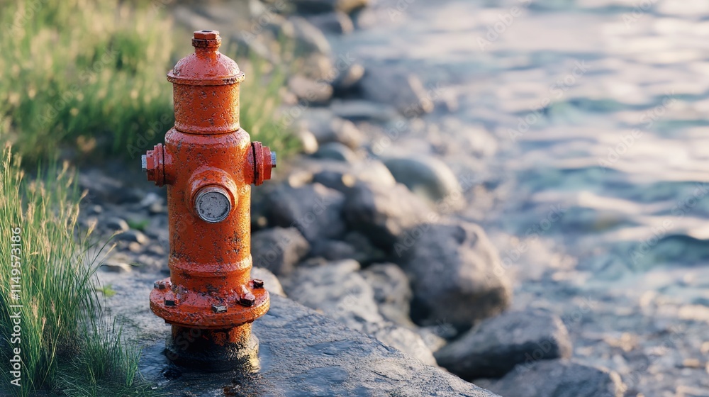 Rusty Hydrant by the Sea: A Coastal Landscape Rusty Hydrant by the Sea: A Coastal Landscape