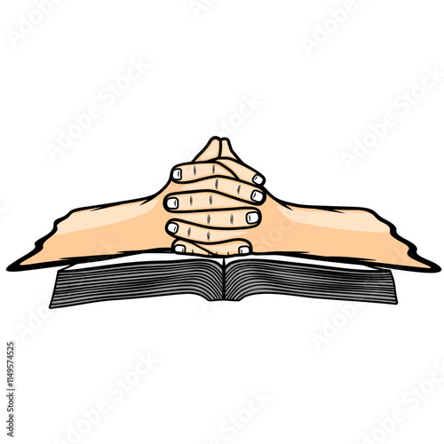 crossing fingers forward on the book vector illustration