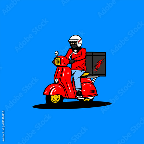 red scooter biker delivers packages vector illustration