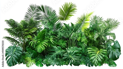 Exquisite Cut-Out of Lush Green Tropical Plants Bush, Capturing the Essence of a Verdant Paradise with Vibrant Foliage.