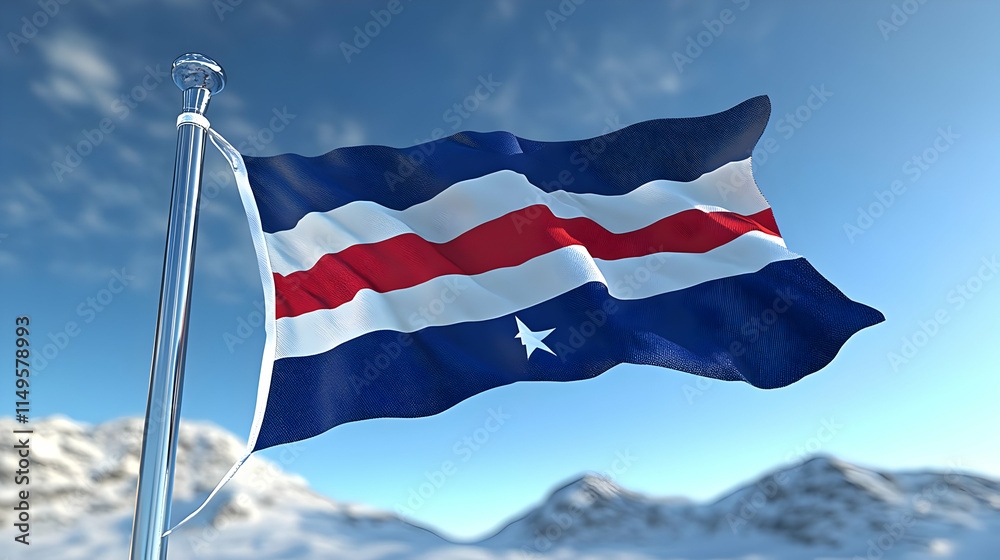 Fototapeta premium 3D Render Flag Waving Mountain Background