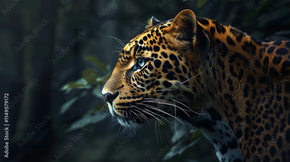 Majestic Leopard Staring Intently in a Lush Forest Environment Majestic Leopard Staring Intently in a Lush Forest Environment