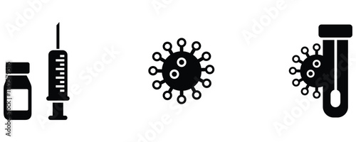 Vaccination, virus, test tube icon vector set, silhouette illustration of vaccination, virus, test tube icon vector isolated on white background.