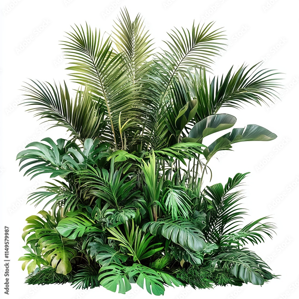 Exquisite Cut-Out of Lush Green Tropical Plants Bush, Capturing the Essence of a Verdant Paradise with Vibrant Foliage. Exquisite Cut-Out of Lush Green Tropical Plants Bush, Capturing the Essence of a Verdant Paradise with Vibrant Foliage.