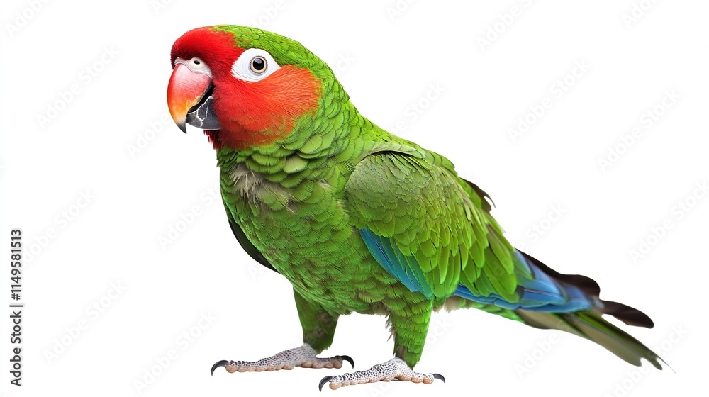 Fototapeta premium Stunning Anime-Style Red-Billed Green Parrot on a White Transparent Background, Embracing the Fantasy and Vibrant Colors of Japanese Animation.