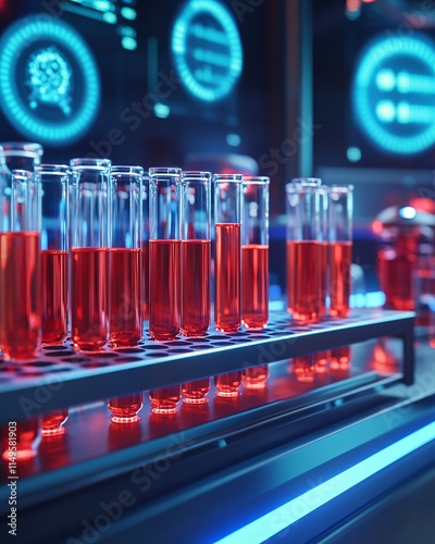 Red Liquid in Test Tubes Science Lab AI photo