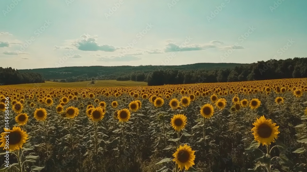 Fototapeta premium Vibrant Sunflower Field Under a Bright Blue Sky