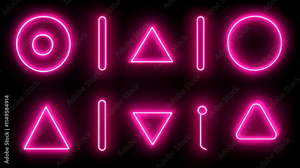 Pink frames made of glowing neon lightning. Realistic vector set of rectangle, triangle and heart shape borders from thunder bolts. Magic electric energy power framework on dark transparent background Pink frames made of glowing neon lightning. Realistic vector set of rectangle, triangle and heart shape borders from thunder bolts. Magic electric energy power framework on dark transparent background