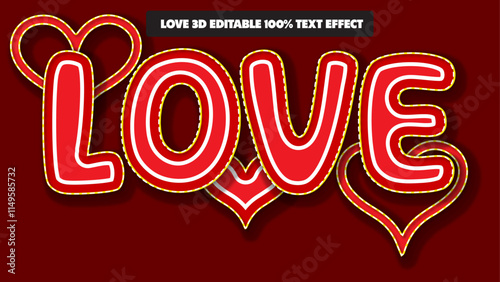 Love story glowing romantic red color editable 3d vector text style effect with red background
