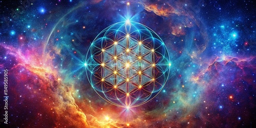 Fototapeta Naklejka Na Ścianę i Meble -  Sacred Geometry Space Landscape: Yoga & Apparel Design Logo