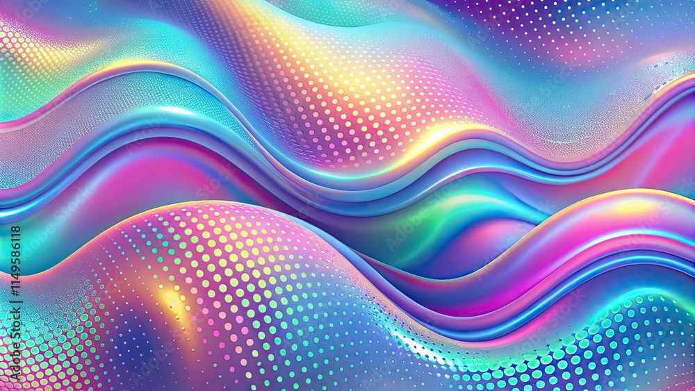 Abstract retro Y2K style holographic halftone dots gradient color wave fluid flowing background, holographic Abstract retro Y2K style holographic halftone dots gradient color wave fluid flowing background, holographic