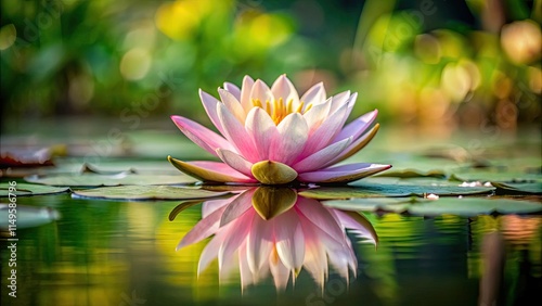Water lily on pond surface reflection, serene landscape, water, lotus flower, pond, nature, calm, peaceful