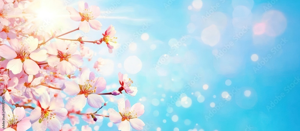Springtime Bliss: Blooming Flowers and Abstract Sky Background with Soft Light Bokeh Springtime Bliss: Blooming Flowers and Abstract Sky Background with Soft Light Bokeh