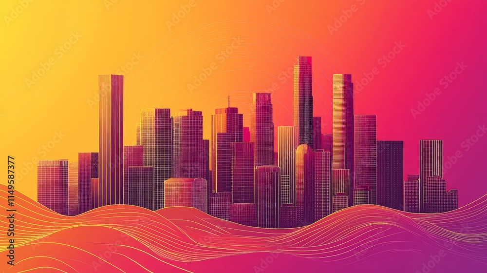 Intricate City Design with Flowing Gradient Elements Intricate City Design with Flowing Gradient Elements