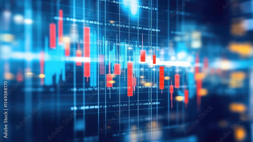 Financial graph with gridlines and bars decreasing in height, dominated by a large red downward arrow. Financial graph with gridlines and bars decreasing in height, dominated by a large red downward arrow.