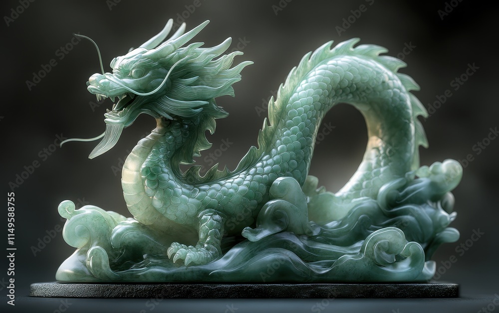 Serene Jade Dragon Sculpture in Water: A Masterpiece of Asian Art Serene Jade Dragon Sculpture in Water: A Masterpiece of Asian Art
