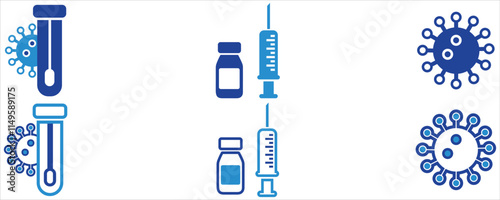 Test tube, vaccination, virus icon vector set, flat style test tube, virus, vaccination isolated on white background.