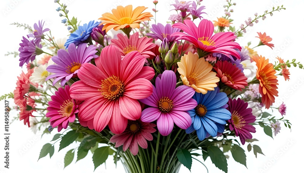 Fototapeta premium Bright and cheerful floral bouquet with assorted flowers on white background