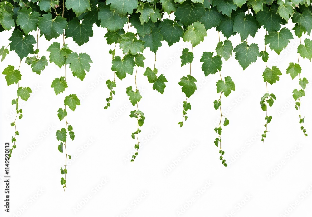 Fototapeta premium Vibrant Green Grape Vines Hanging Isolated on White Background
