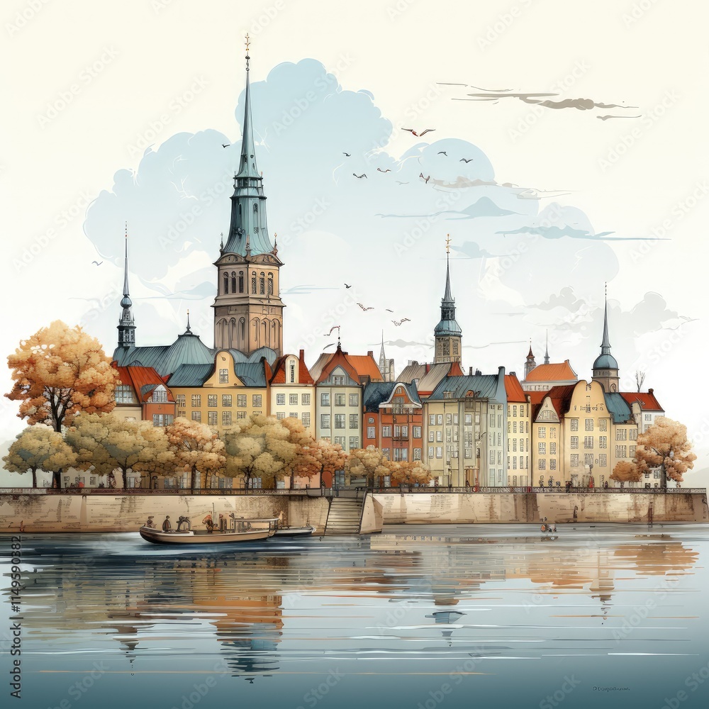 Fototapeta premium Artistic Rendering of Copenhagen in Minimalistic Style